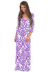 Sexy White Purple Damask Print Wrap V Neck Boho Dress